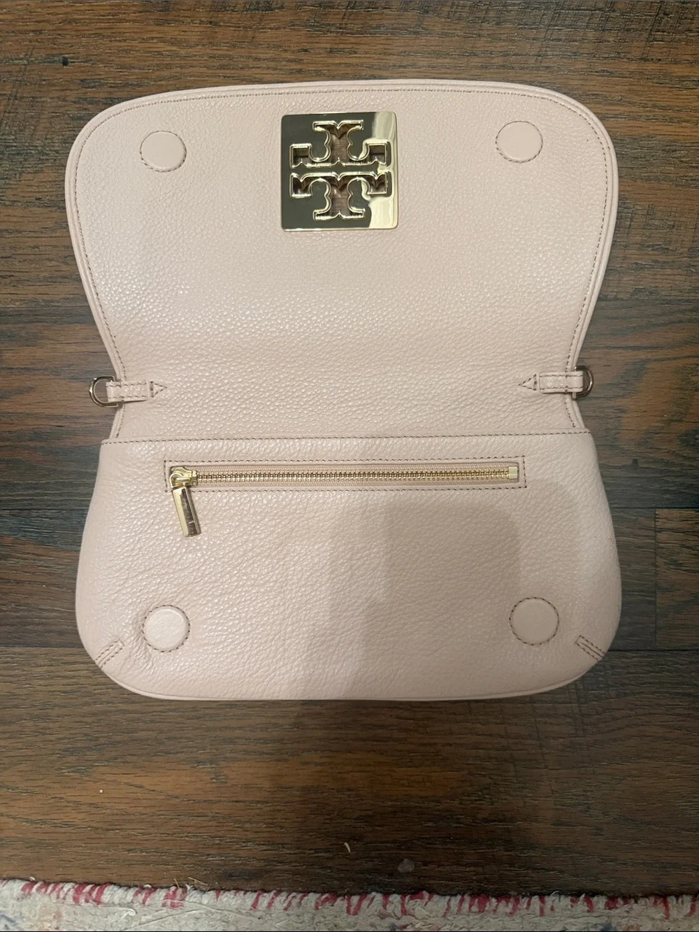 Tory Burch Pink Pebbled Leather Logo Clutch